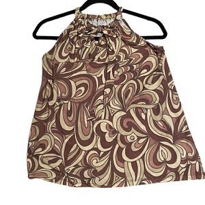 EUC Unique Sleeveless Summer Top in Brown and Green